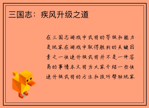 三国志：疾风升级之道